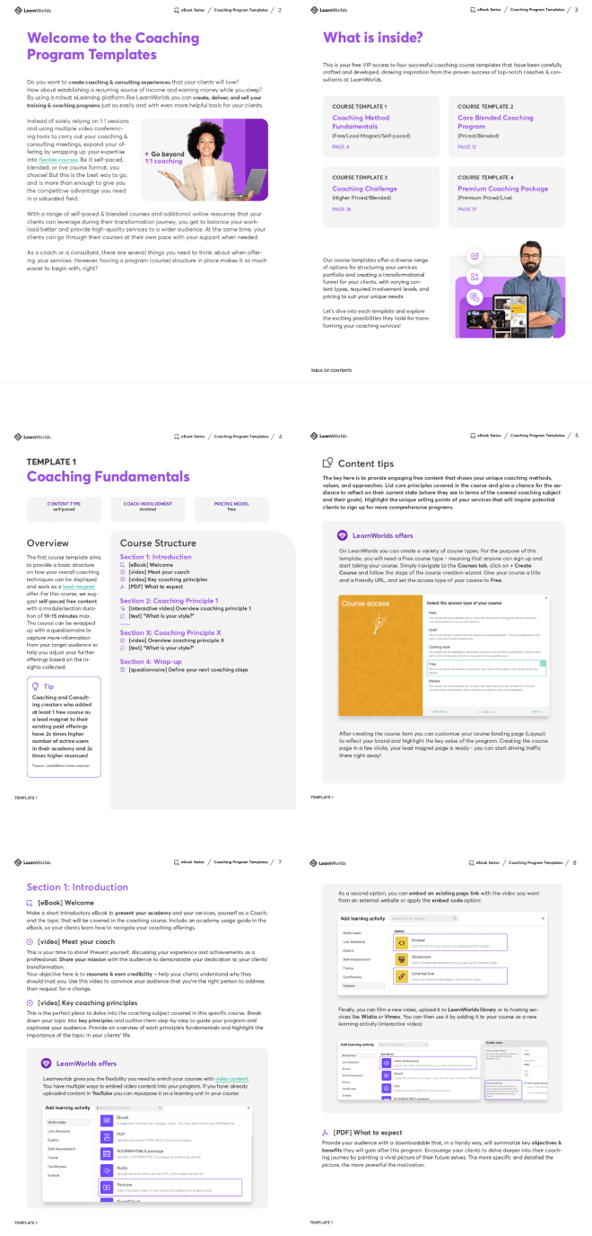 Expert Program Coaching Templates To Grow Your Impact. Sample pages.