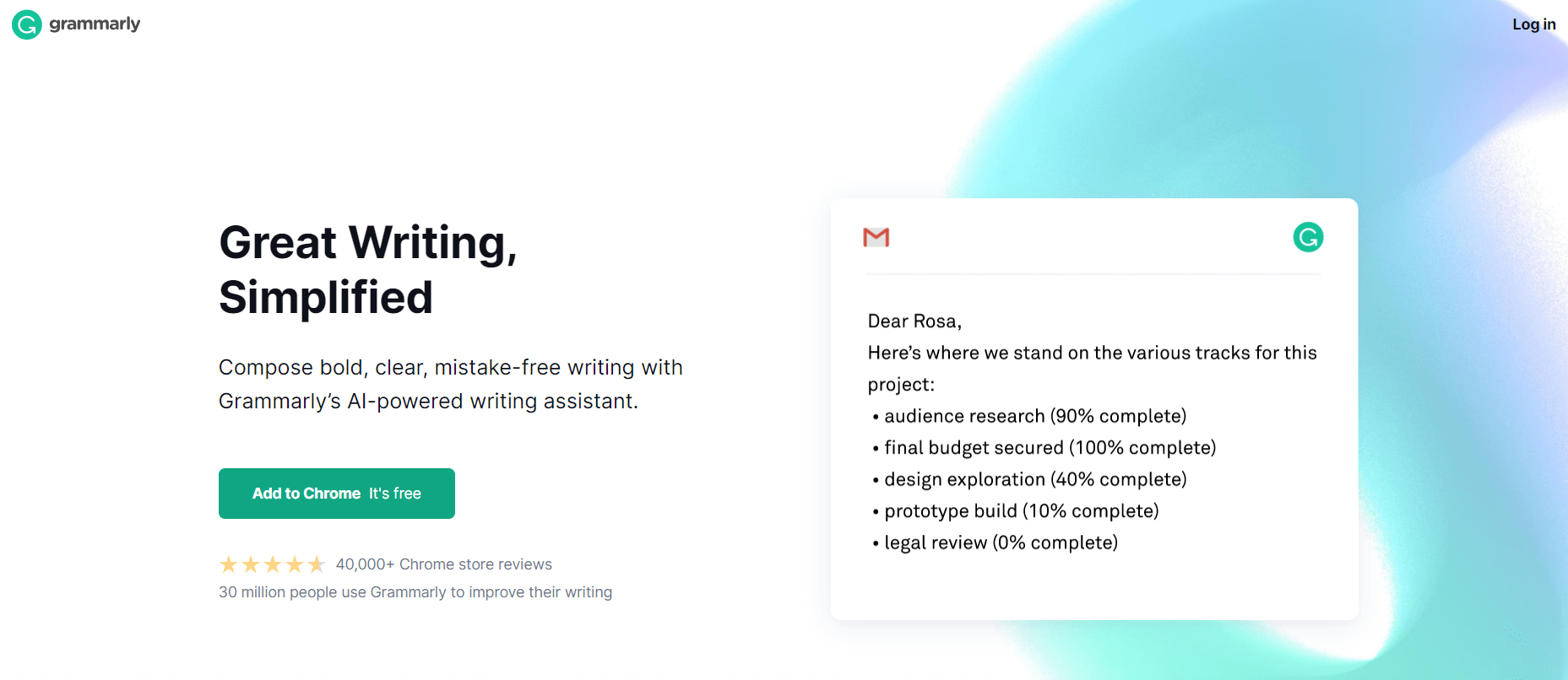 screenshot from Grammarly AI writing tool