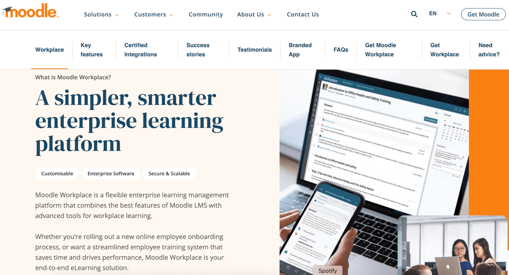 a screenshot of a Moodle LMS landing page showing multiple screens