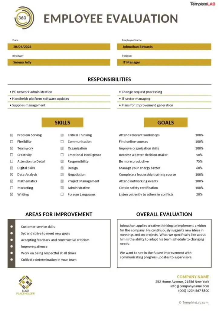 An example of 360-degree employee evaluation form.