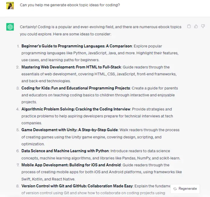 Using AI to find ideas on ebook topics
